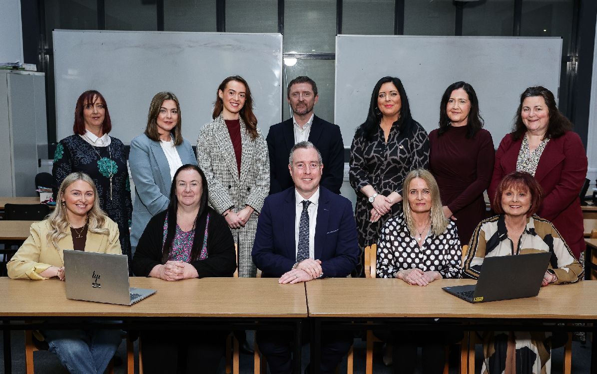 Education Minister Paul Givan with SERC Principal and Chief Executive Tommy Martin and representatives of colleges and schools participating in the early years SEN support training
